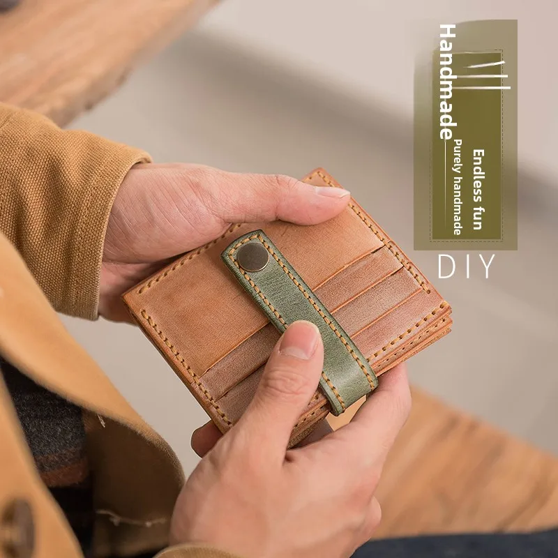 lanze-vintage-mist-wax-leather-wallet-diy-material-kit-handmade-personalized-contrast-color-drawstring-open-end