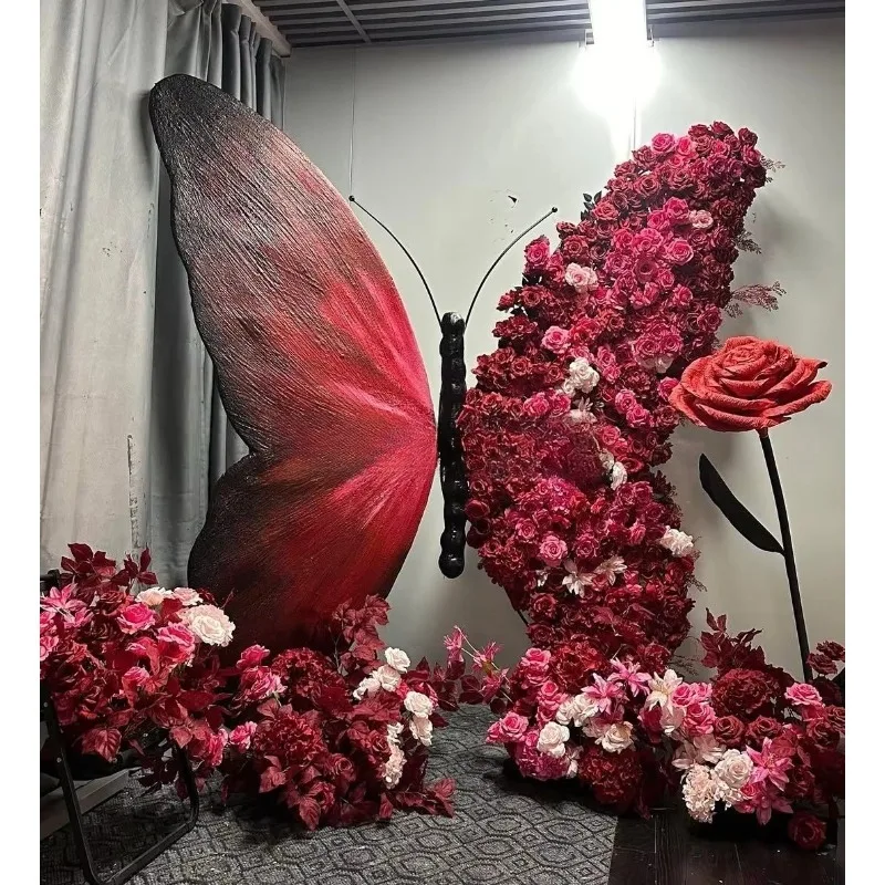 2025 Hot-Selling Giant Butterfly Simulated Rose Flower for Hotel Wedding Party Birthday Showcase Shopping Mall Decoration