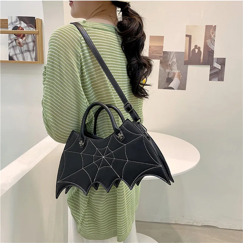 Chic Bat Spider Pu Leather Handbag Women Shoulder Crossbody Bag, Creative Spoof Fun Halloween Personality Girls Trend Tote Bag