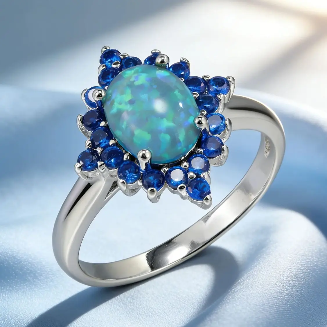Maximalist Oval Opal & Round Zircon Cluster Ring Statement Jewelry for Women,Aniversary Evening Party Glamour Vintage Gifts