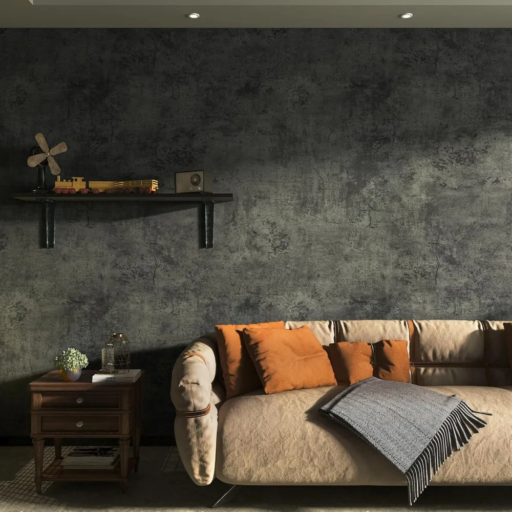 ورق جدران خرساني كبير الحجم وسميك للغاية باللون الأزرق الداكن والرمادي قابل للتقشير واللصق ورق اتصال صناعي أزرق فاتح ورمادي للجدران