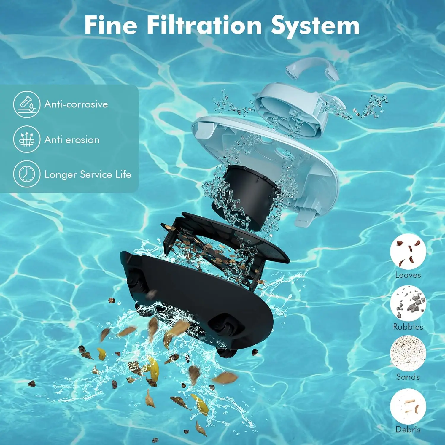 Aspirapolvere robotico per piscina senza fili con motore brushless, potente robot per piscina per piscine fuori terra, fino a 90 minuti di autonomia, Sel