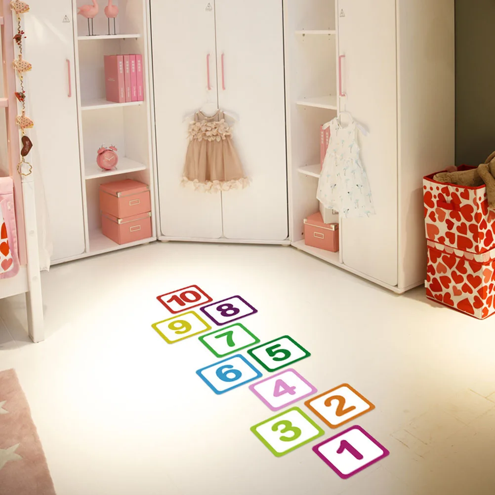 10 Sheets Anti-slip Digital Floor Stickers Cartoon Number for Adults Lattice Game Self Adhesive Large Numbers Path