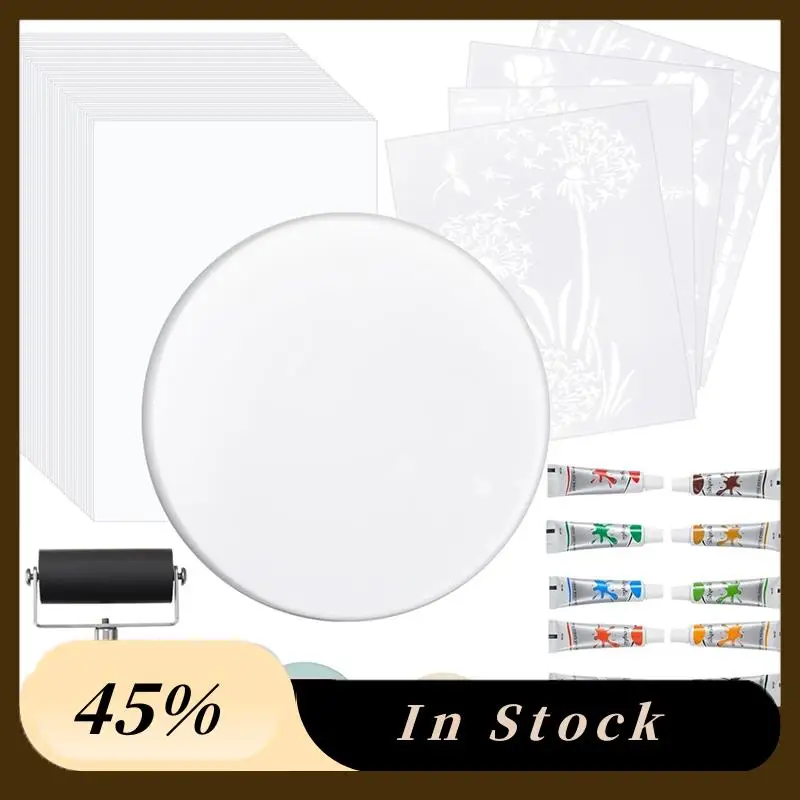 

A60zfor Mixed Media Art Making Beginners 7 Inch Gel Printing Plate Kit,Complete Monoprinting Set Includes Brayer& Acrylic Paintm