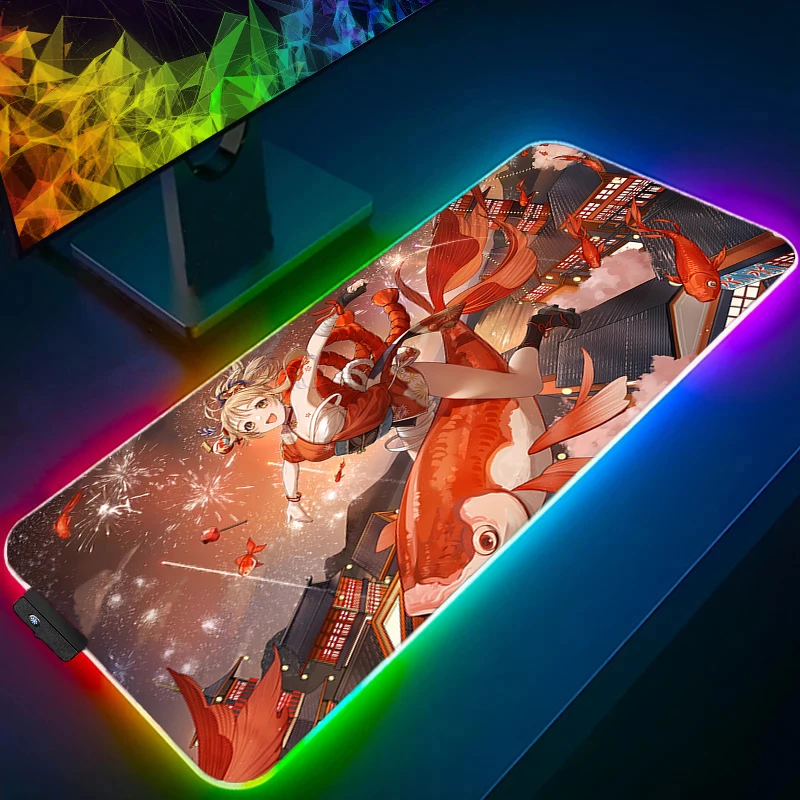 

Коврик для мыши резиновый RGB ПК компьютерные игровые аксессуары коврик для мыши светодиодный ноутбук Genshin Impact Naganohara Yoimiya настольный коврик геймерский ковер