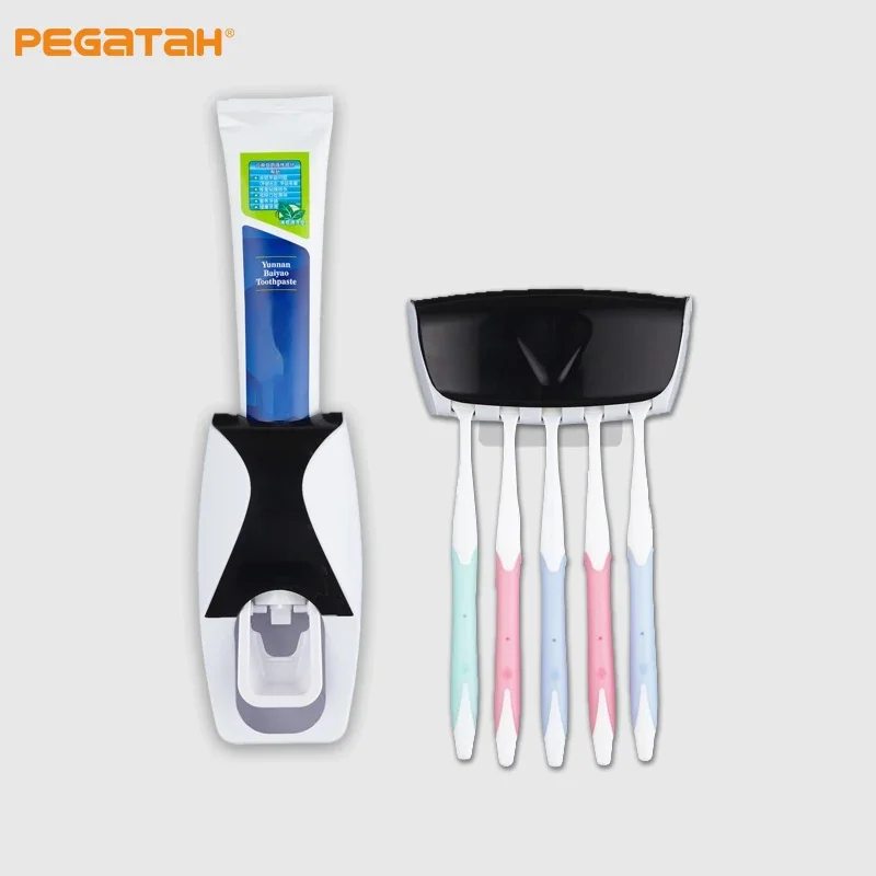 Automatic Toothpaste Dispenser Wall mounted Bathroom Accessories Set Holder Storage Rack Dust-proof Toothbrush Squeezer