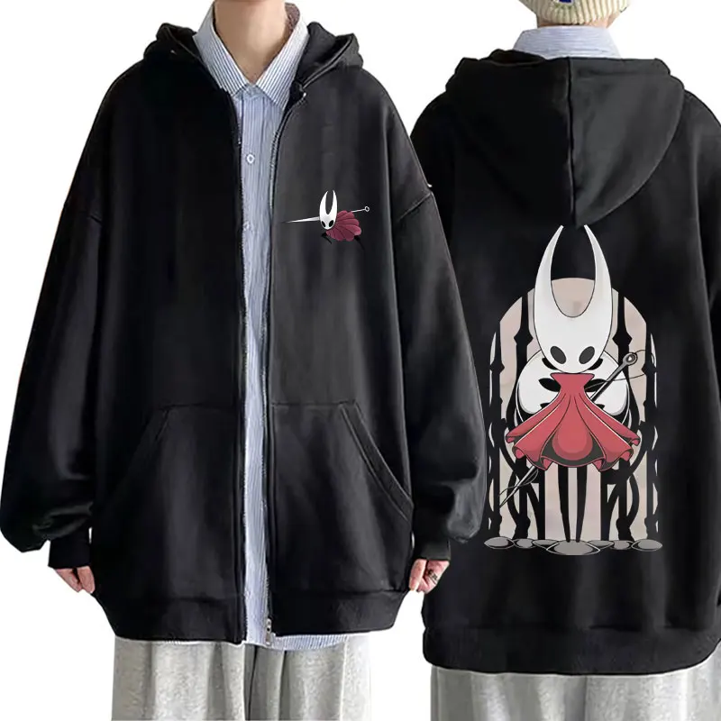

Game Hollow Knight Graphic Zipper Hoodie Men Women Fashion Oversized Streetwear Male Vintage Casual Fleece Cotton Zip Up Hoodies