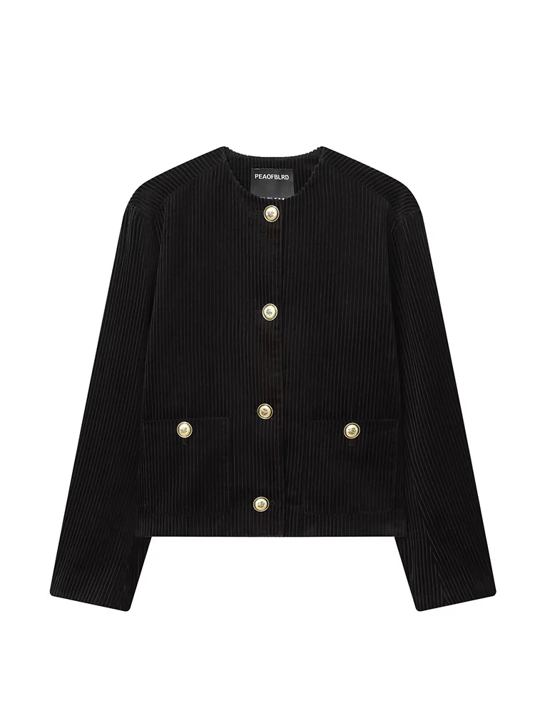 

Women's Jacket Fashion Long Sleeve Metal Button Jackets for Women 2025 High Street Short Coats Lady Autumn Winter New Outerwears