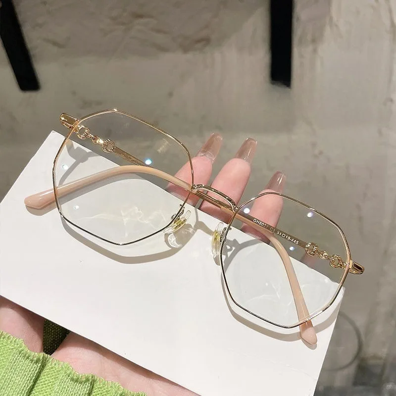 Women's Fashion Polygon Large Frame Anti Blue Light Glasses Flat Mirror Retro Style Unique Decoration Holiday Gift