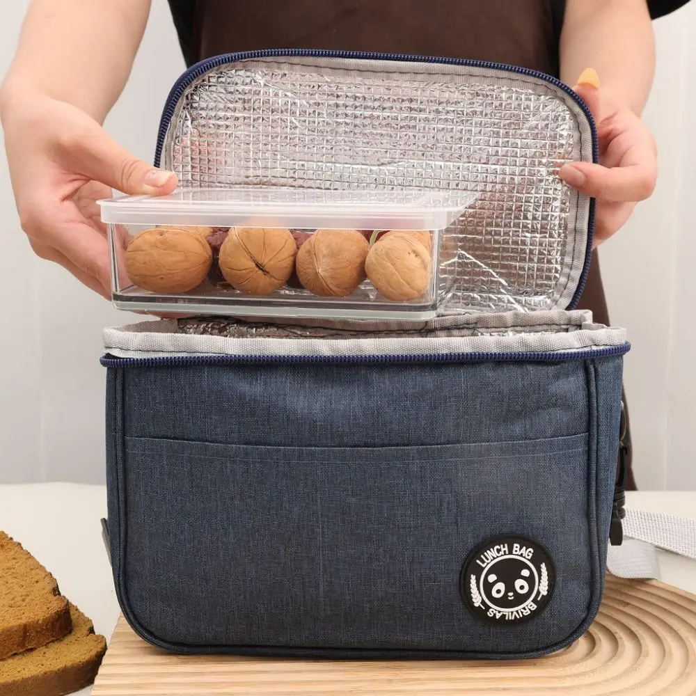 حقيبة غداء ذات سعة كبيرة مع حزام قابل للتعديل، صندوق معزول للطعام بطبقة مزدوجة، صندوق تبريد سميك قابل للطي #4