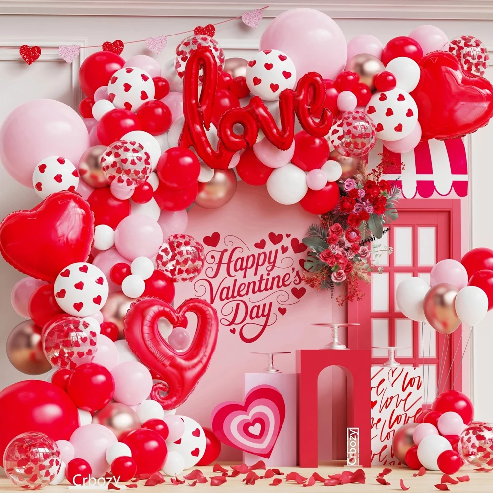 

113pcs Valentines Day Balloon Garland Arch Kit Pink Red White Heart Confetti Love Foil Balloon Wedding Bridal Birthday Party Dec