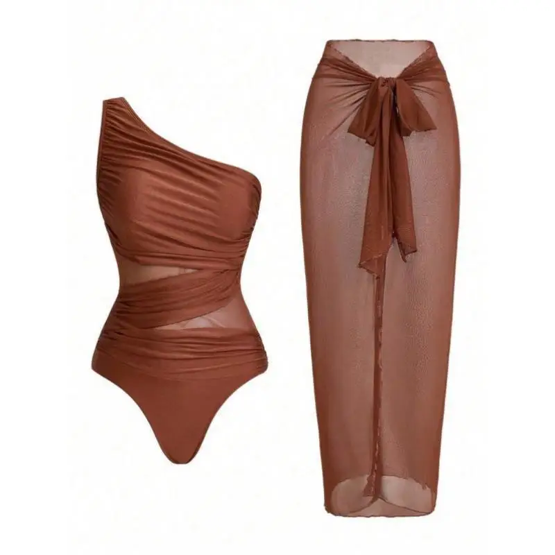 Nowy strój kąpielowy jednoczęściowy damski P 99282, jednolity kolor, plisowany, z efektem połączenia materiałów, krzyżowy, wygodny, sportowy, casualowy.