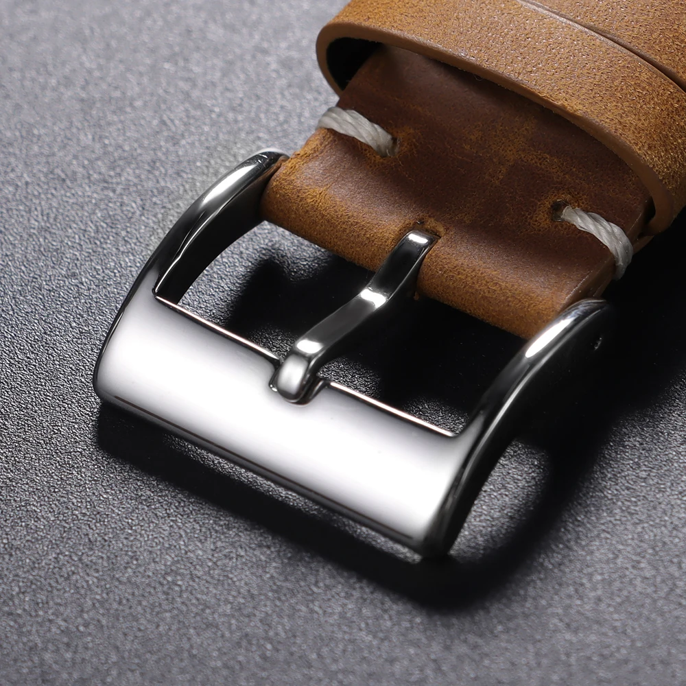 18mm 20mm 21mm 22mm Öl-Wachs-Leder-Uhrenarmband Braun Weiches Vintage-Armband für Herren Handgefertigtes Genähtes Rindslederband für Omega-Uhren – Detail 13