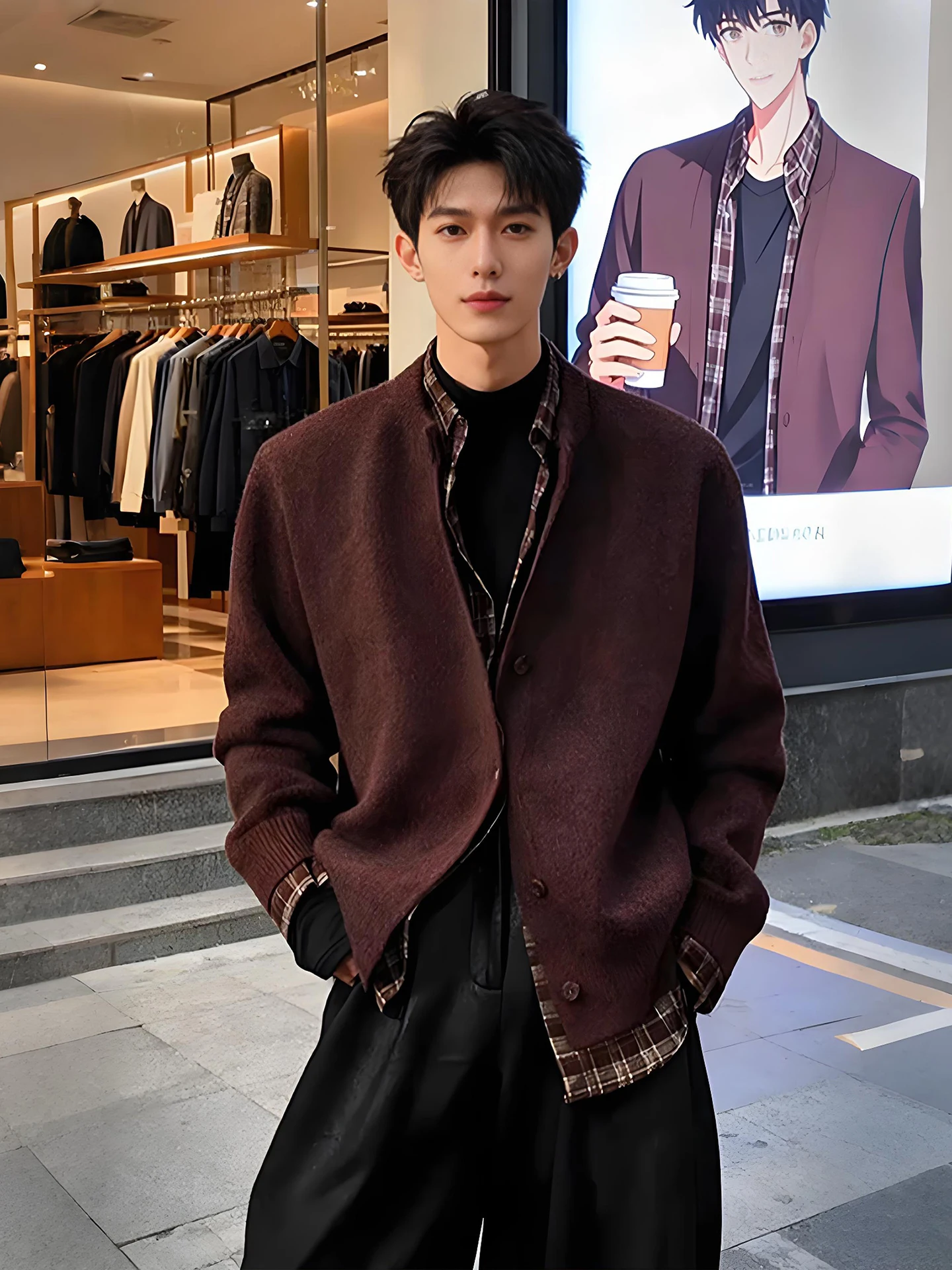 

Винтажный мужской вязаный кардиган-свитер с эффектом двухслойности, осенне-зимняя повседневная одежда, американский стиль, трикотаж для отдыха