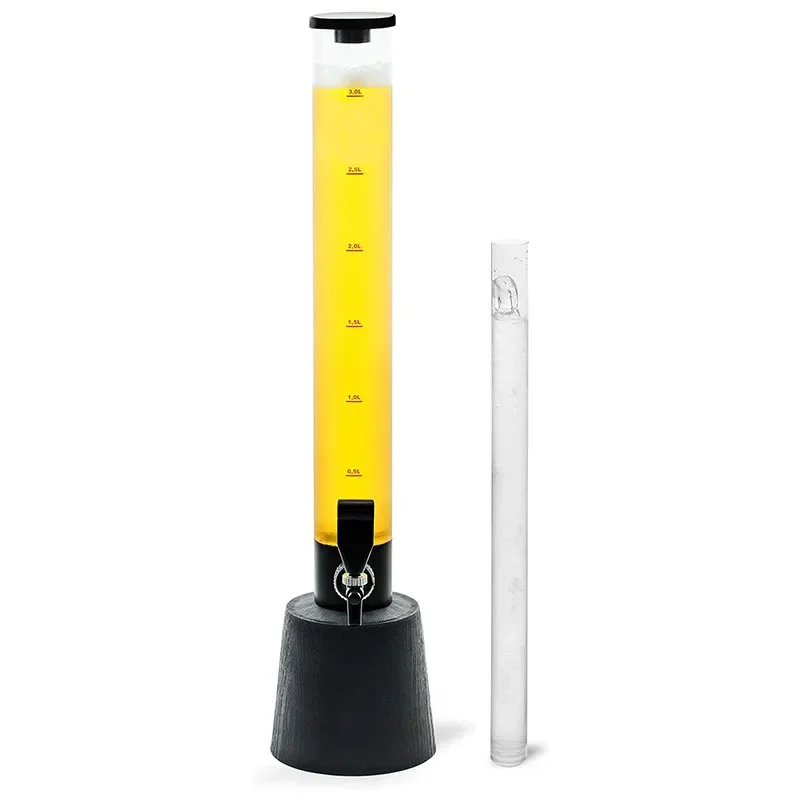 Beer Tower 3L Transparent Beverage Tower Dispenser with Ice Tube Easy To Clean Double Action Integrated Faucet