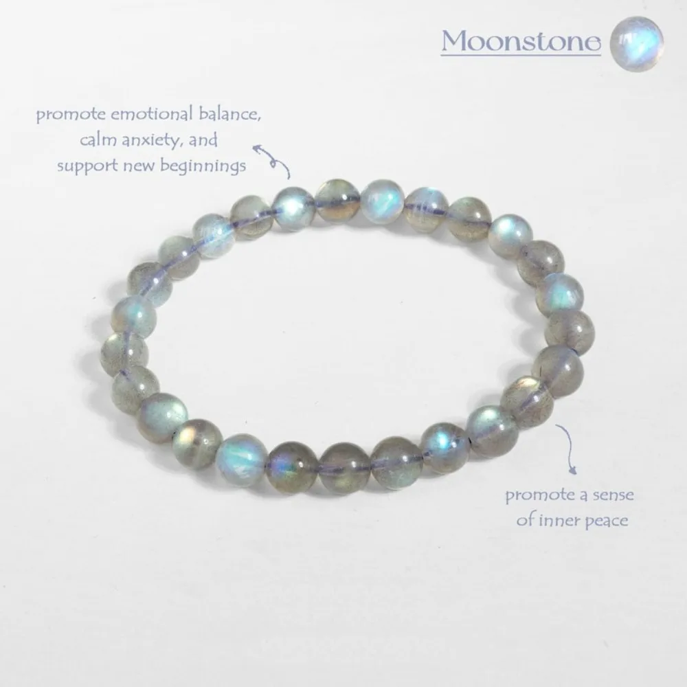 Natural Moonstone Blue Flash Bracelet | 6mm Round Beads Stretch Bracelet | Balance Inner Peace Crystal Bracelet