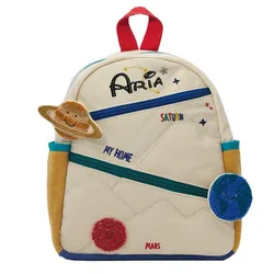 Mochila espacial bordada personalizada para crianças, astronauta, planeta, crianças pequenas