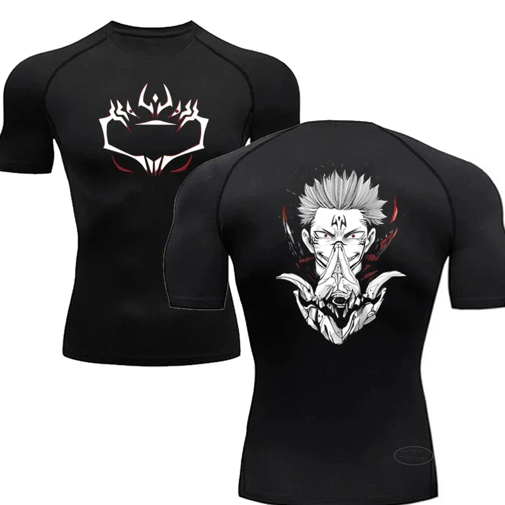 Demon Slayer Print Compression Shirts for Men Gym Workout Fitness Undershirts Short Sleeve Quick Dry Athletic Tees T-Shirt Tops