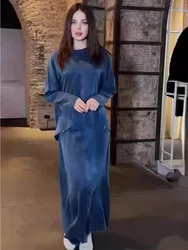 Eid Muslim Suit Women 2 Piece Set Top Skirt Musulman Ensemble 2025 Morocco Dubai Islam Long Skirts Zipper Saudi Arabic Ramadan