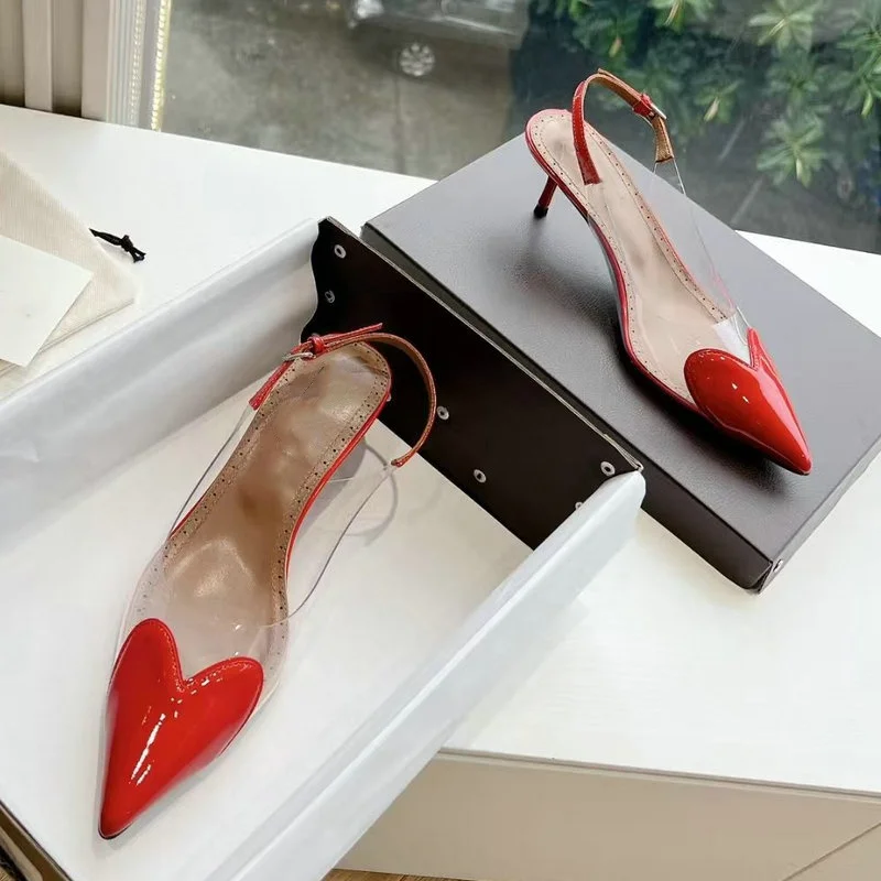 2026 Spring And Summer Pointy Head Baotou Pumps Female New Sexy Patent Leather Transparent Stiletto Sandals High Heels