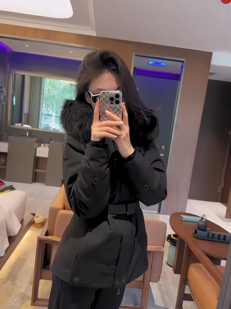 Sli Cappotto da sci Faionable da donna invernale in piuma Jaet con cuciture in vita Coreano Sle Lungo chiusura con cerniera