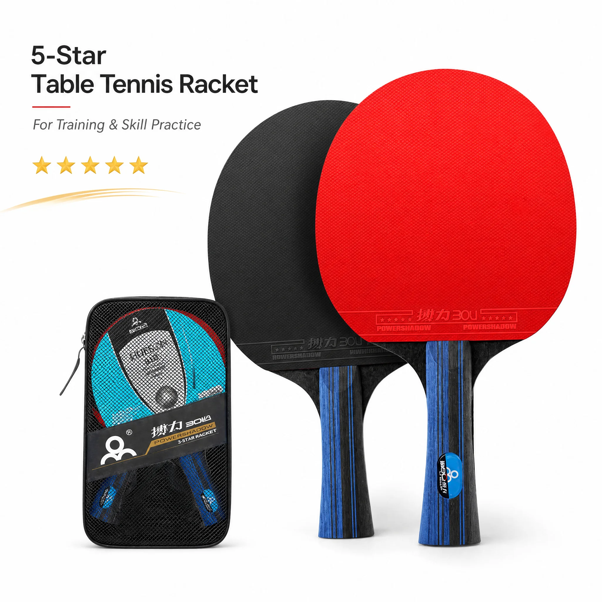 

5 stars Table Tennis Rackets Professional High Performance Sets with bag Carrying Case Training Pure Solid Wood High Elasticity