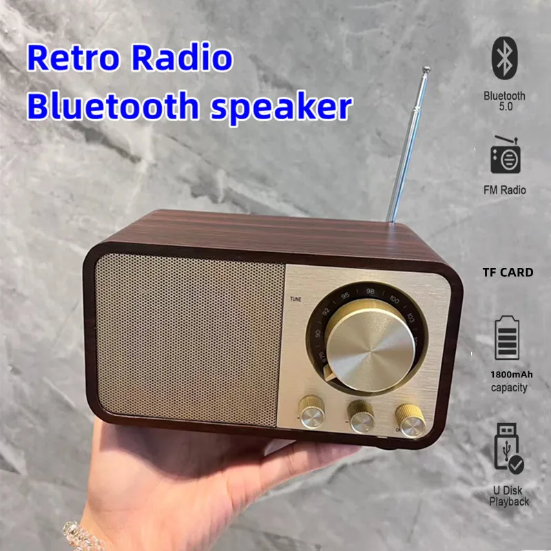 Wooden Wireless Bluetooth Speakers Retro Classic Soundbox Super Bass Subwoofer FM Radio Support TF U Disk AUX IN Music Playback