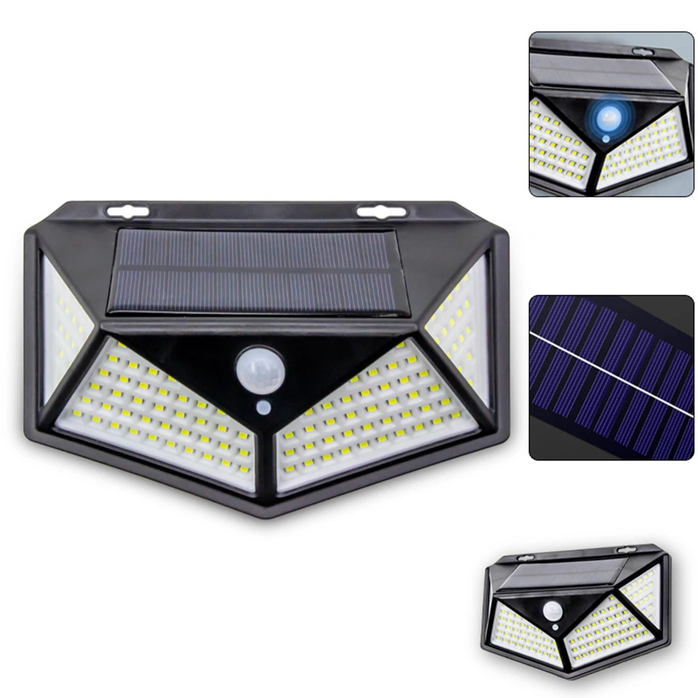 Segurança ao ar livre Solar Flood Lights, 114 LED, Sensor de movimento, 270 ° Wide Angle Lighting, IP65 Waterproof, 3 modos de iluminação