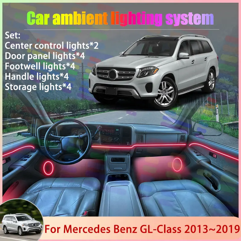 

Для Mercedes Benz GL-Class MK2 2th X166 2013 ~ 2019 2/18 в 1 автомобильный атмосферный светильник RGB абажур ансамбль стример атмосферный набор