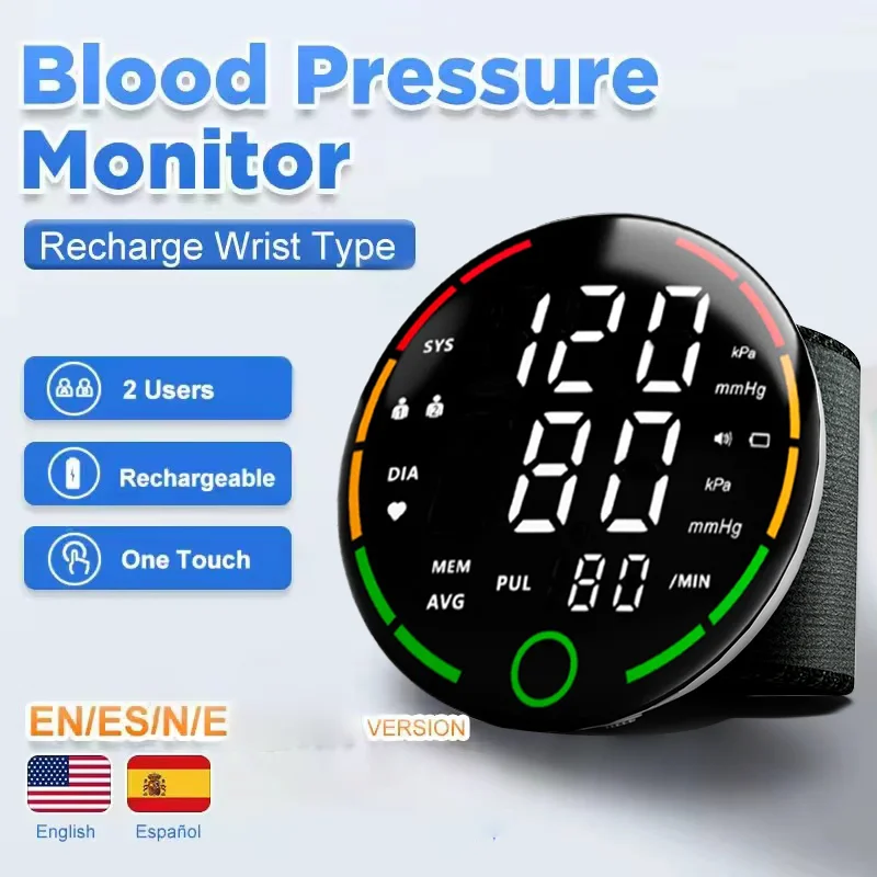 Nuevo Tonómetro de Pantalla Táctil, Monitor de Presión Arterial de Muñeca Portátil, Monitor de Presión Arterial Digital, Tensiómetro Médico, Herramienta de Medición de Presión