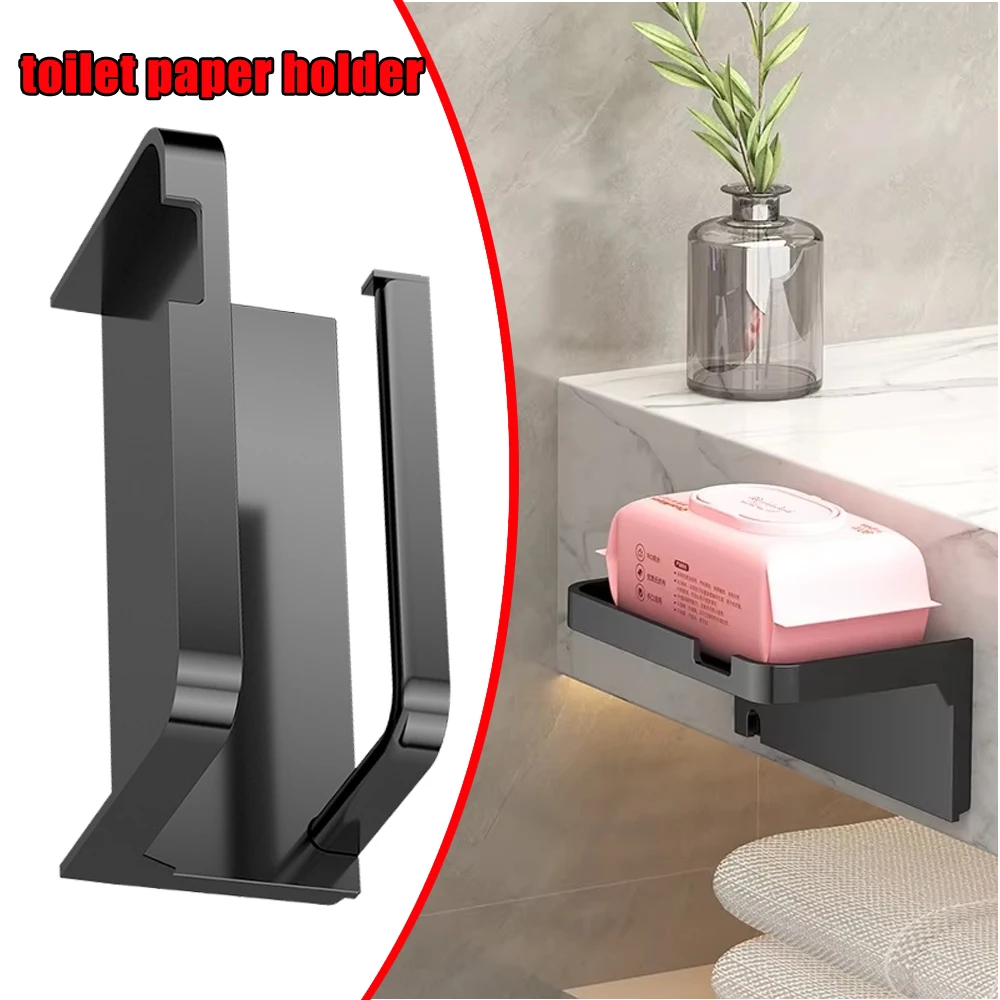 No Drill Toilet Paper Holder Wall Mounted Bathroom with Phone Stand and Storage Shelf Over Toilet Space Saving Organizer