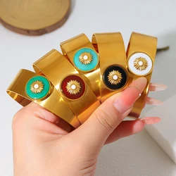 WILD & FREE Retro Stainless Steel Wide Cuff Bracelets for Women 18K Gold Plated Luxury Acrylic Charm Waterproof Jewelry