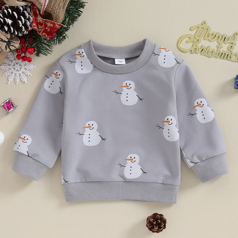 Newborn Baby Boy Girl Christmas Sweatshirt Long Sleeve Snowman Print Pullover Top Fall Winter Clothes