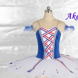 Akeylia girls Red white blue Flames Of Paris Classic Dance Costume Professional Ballet Tutu Group dance 7 layers of tulle 20092