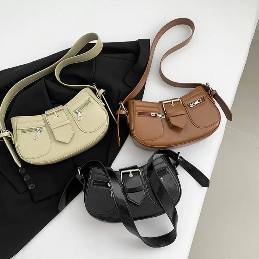 

Casual Y2K Hasp Crossbody Bag Gothic Zipper Leather Handbag Korean Style Solid Color Underarm Shoulder Bag Travel