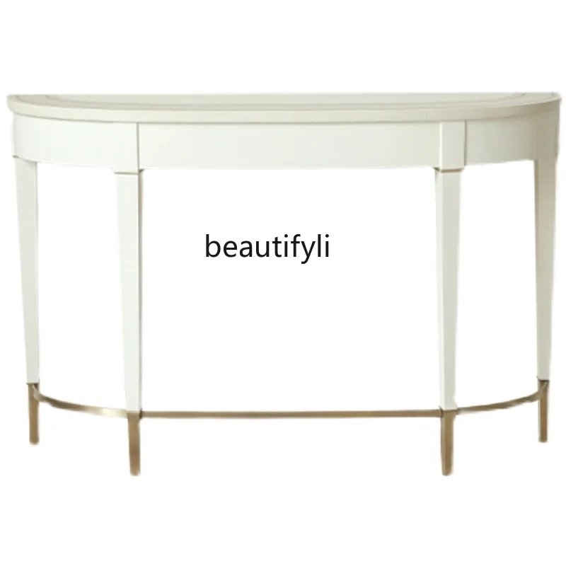 yj American Entrance Cabinet Light Luxury Solid Wood Console Modern Minimalist Semicircle Console Tables