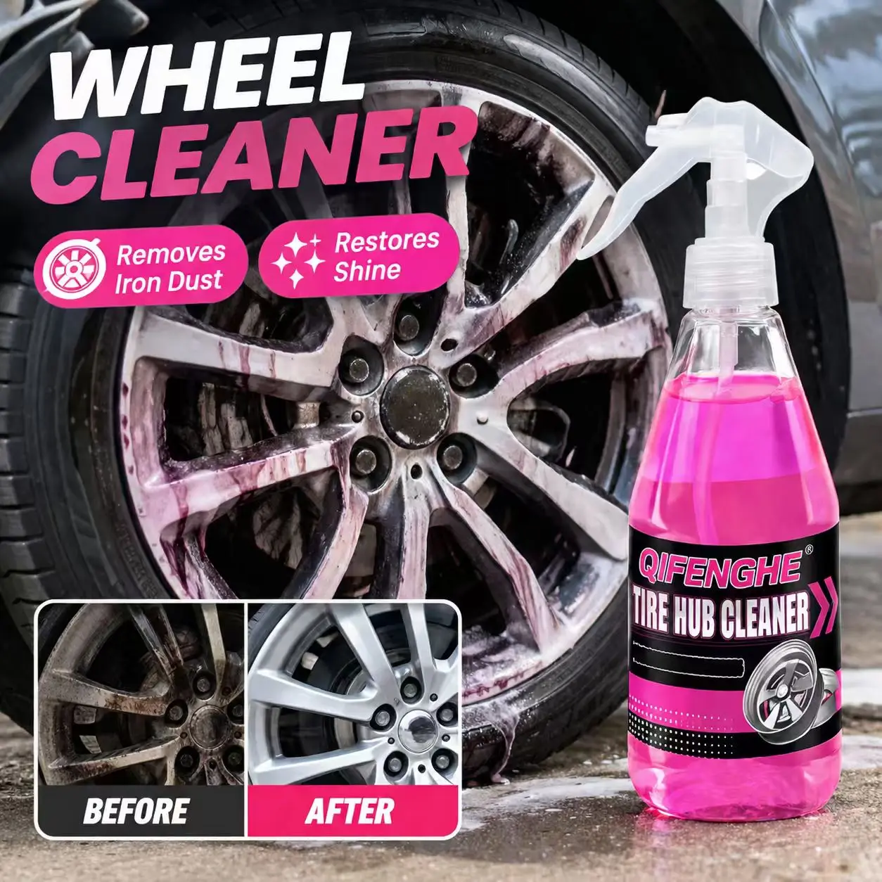 Auto Wheel Cleaner Spray Tire Rim Hub Brake Dust Remover Dirt Oxidation Degreaser Safe for Metal Rubber Auto Detail Care Liquid