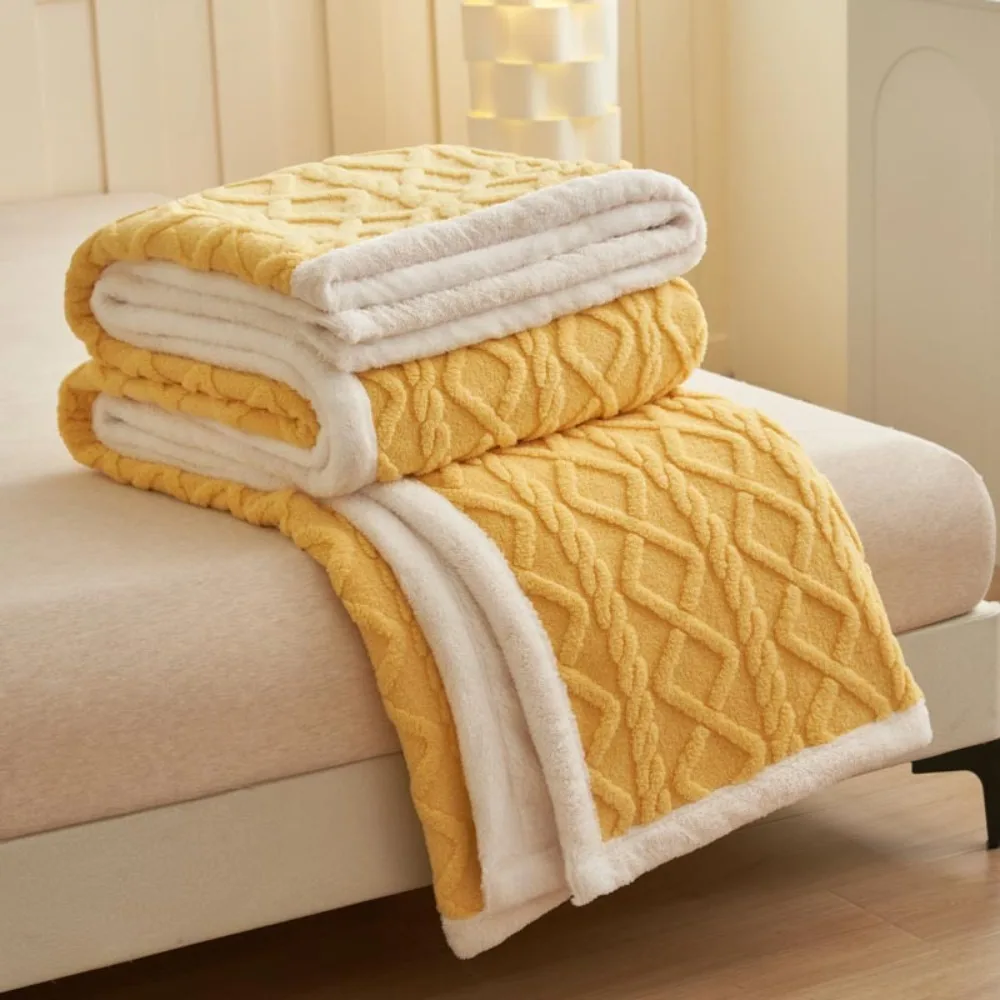 

European Style 180*200cm Double Layer Fleece Blanket Thickened 3D Jacquard Throw Blanket Comfortable Warm Nap Blanket Sofa Bed