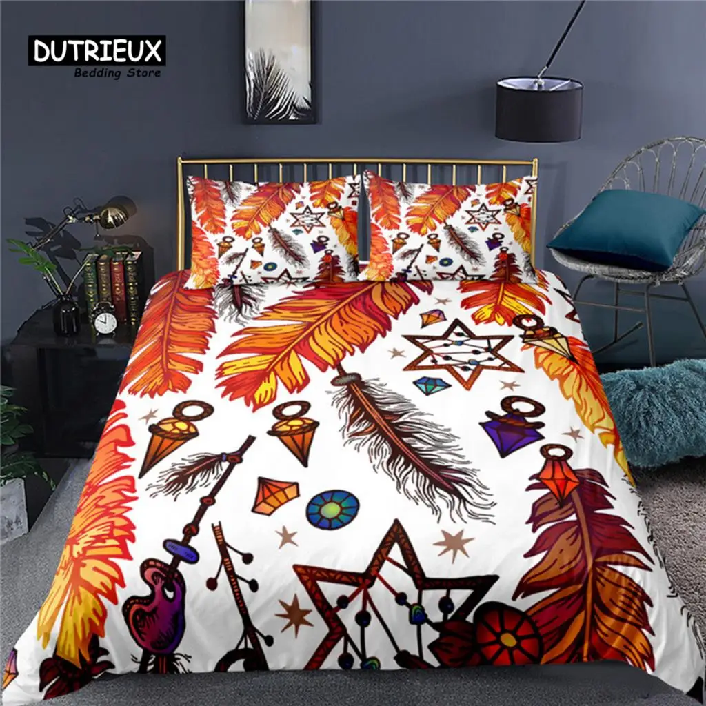 Luxury 3D Feather Print Home Living Comfortable Duvet Cover Set Pillowcase Kids Bedding Set Queen and King EU/US/AU/UK Size