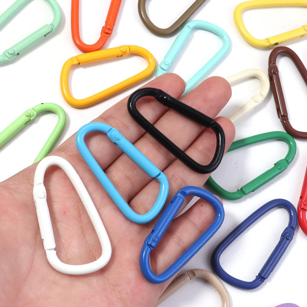 10pcs Colorful Carabiner Clip Alloy Keychain Clasps Hook 45X24mm D-ring Spring Snap Buckle For DIY Jewelry Making Accessories