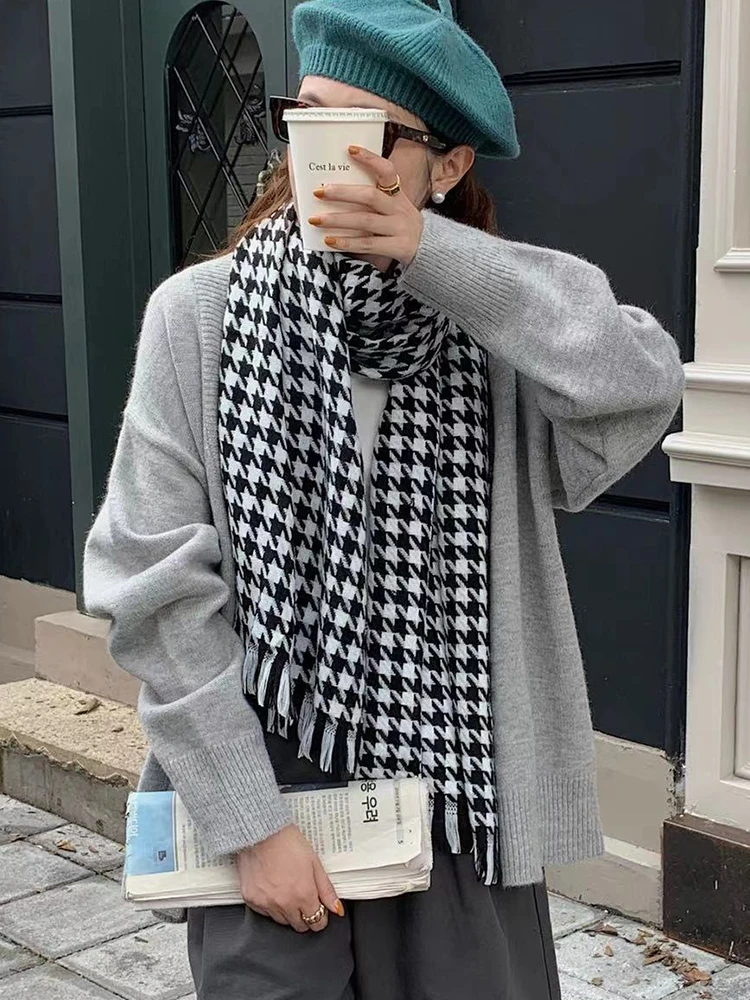 Imitation Cashmere Women Scarf Winter Vintage Houndstooth Scarve Pashmina Mujer Female Foulard Bufanda Wrap Shawls Echarpe Hiver