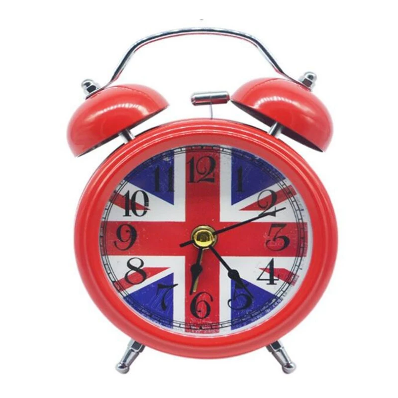 Exquisite Fashion High-Quality Metal Bell Alarm Clock M-Flag British Wind Alarm Clock Ultra-Quiet Movement Red