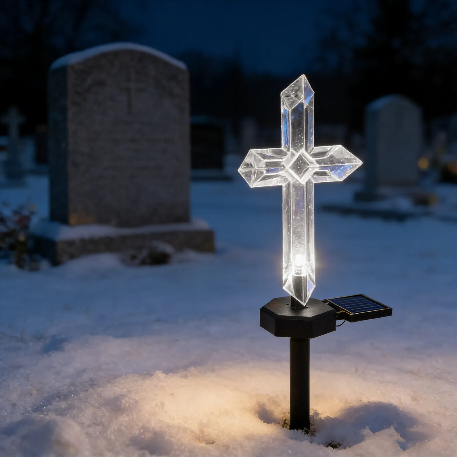 Cross Pathway Light Stake Cemetery Lamp for Grave Decorations Lights Solar Garden