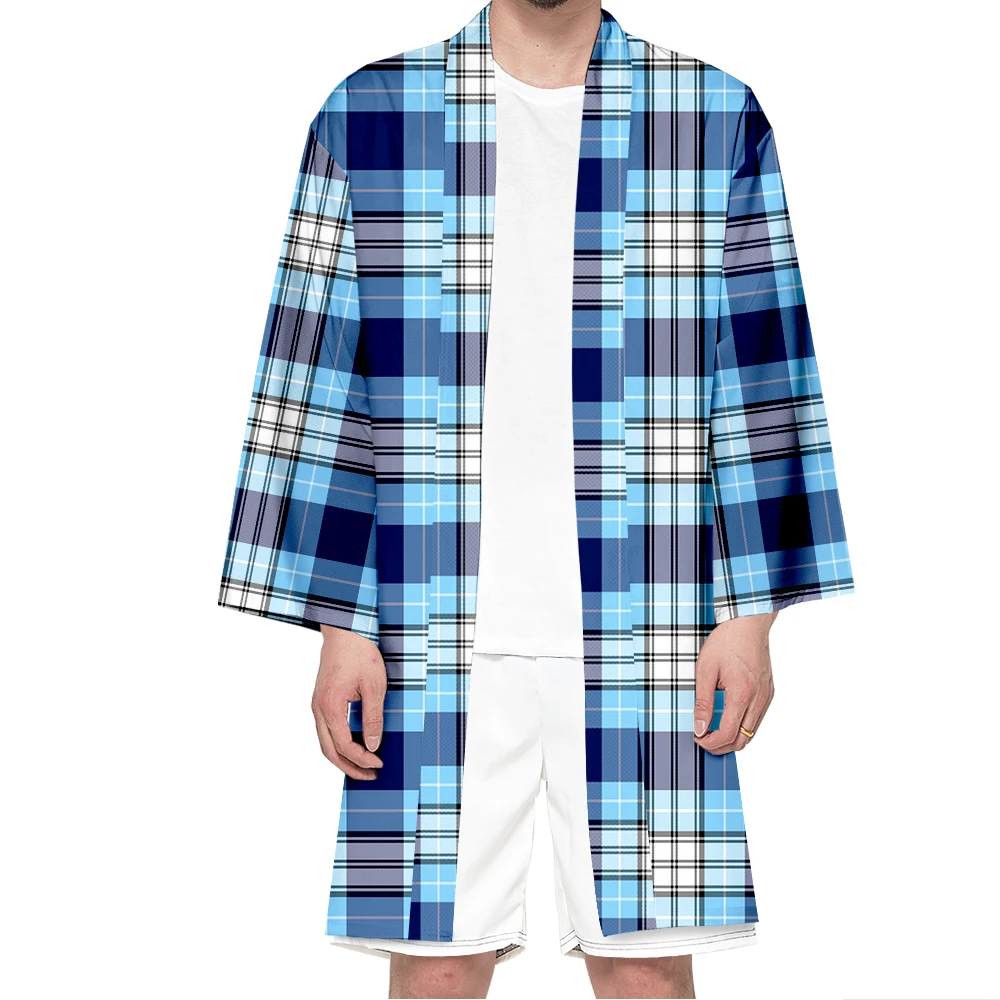 

Autumn Samurai Kimono Cosplay Stylish Haori Street Plaid Kimono Men Cardigan Casual Robe Japanese Fashion Yukata Elegant