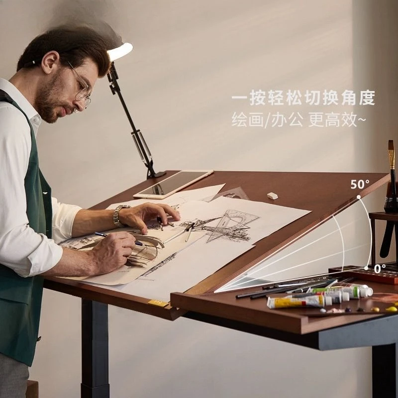 Mesa de pintura con elevación eléctrica, mesa de pintura, mesa de dibujo multifuncional de madera maciza