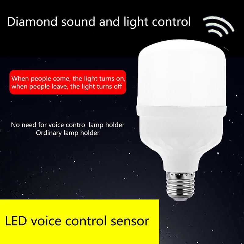 1Pc Intelligent And Practical 3W 5W 10W 15W 20W E27 220V LED Lamp Human Body Sound Motion Sensor White Light Bulb