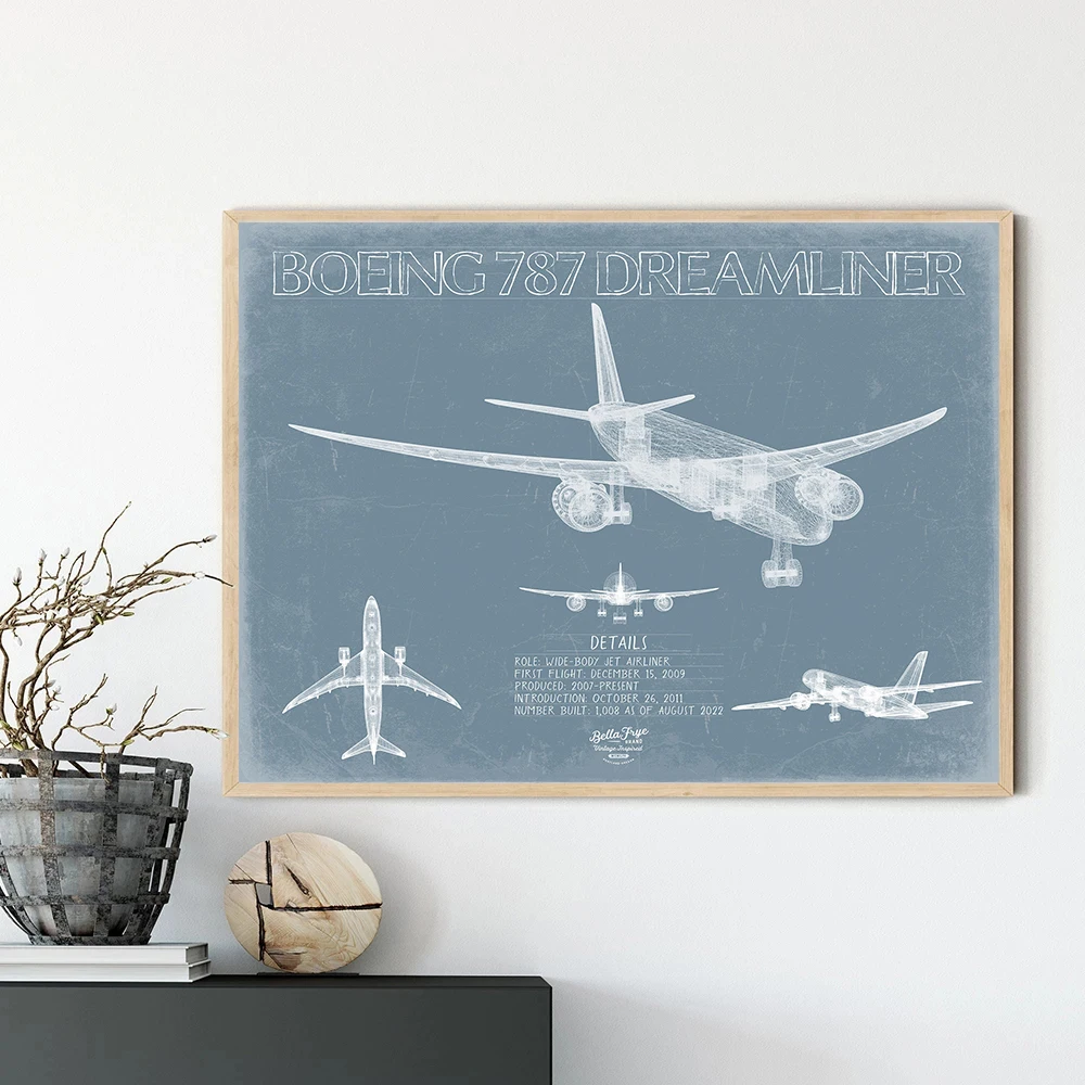 Vintage Military Air Force Guide T-6B Texan Boeing-787 Aircraft Poster Canvas Painting Wall Art Pictures Modern Home Decor Gift