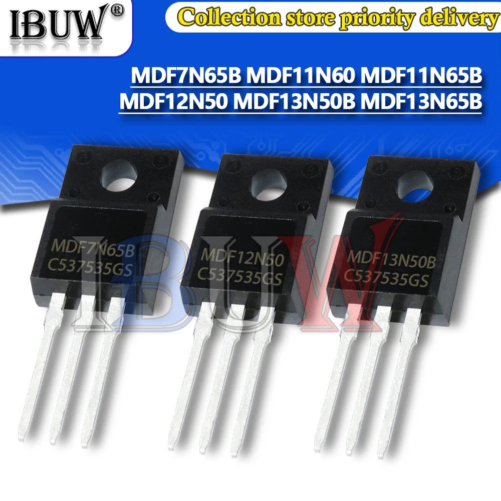 MDF7N65B MDF11N60 MDF11N65B MDF12N50 MDF13N50B MDF13N65B MDF18N50 7N65B 11N60 11N65B 12N50 13N50B 18N50 TO220F TO-220F, 10 Uds.