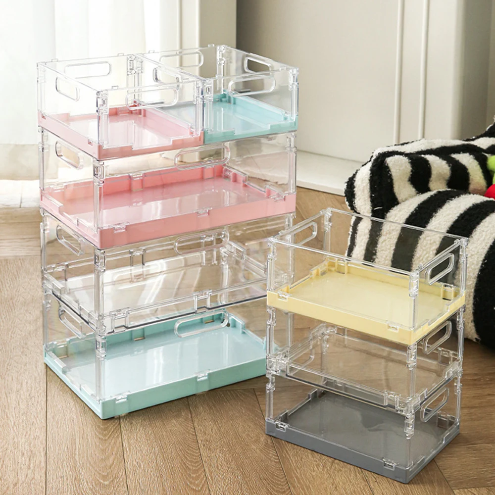 New Foldable Storage Basket Transparetn Carrying Case Desktop Stationery Storage Box Mini Plastic Basket Creative Multicolour