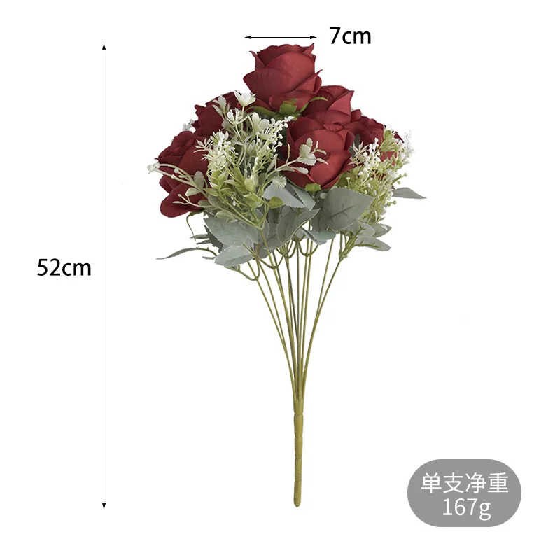 1 PCS 52cm 11 Flower heads Artificial Rose Silk Flowers Branch Wedding Home Decor House Room Decoration Gift F823